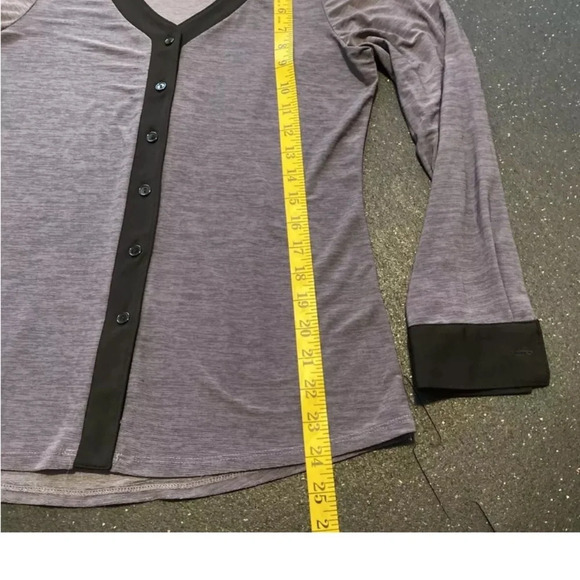Perception Women Dark purple Gray Toned Heathered with Black trim Top Shirt Sz M - Picture 6 of 6